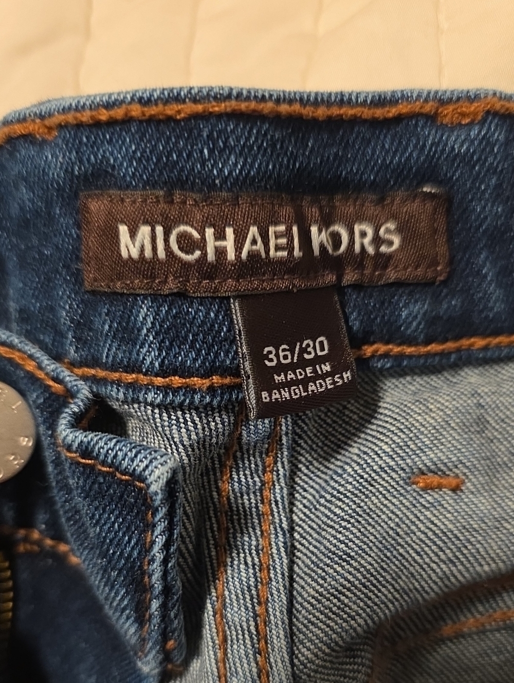 Michael Kors Men's Dark Blue Denim Jeans with Contrast Stitching